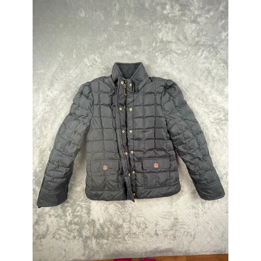 Y2K Juicy Couture Black Quilted Puffer Jacket Gold Hardware Puff Sleeve Small